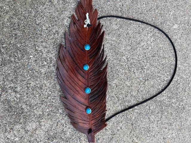 Turquoise studded Leather hat band