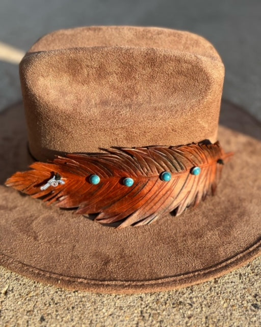 Turquoise studded Leather hat band